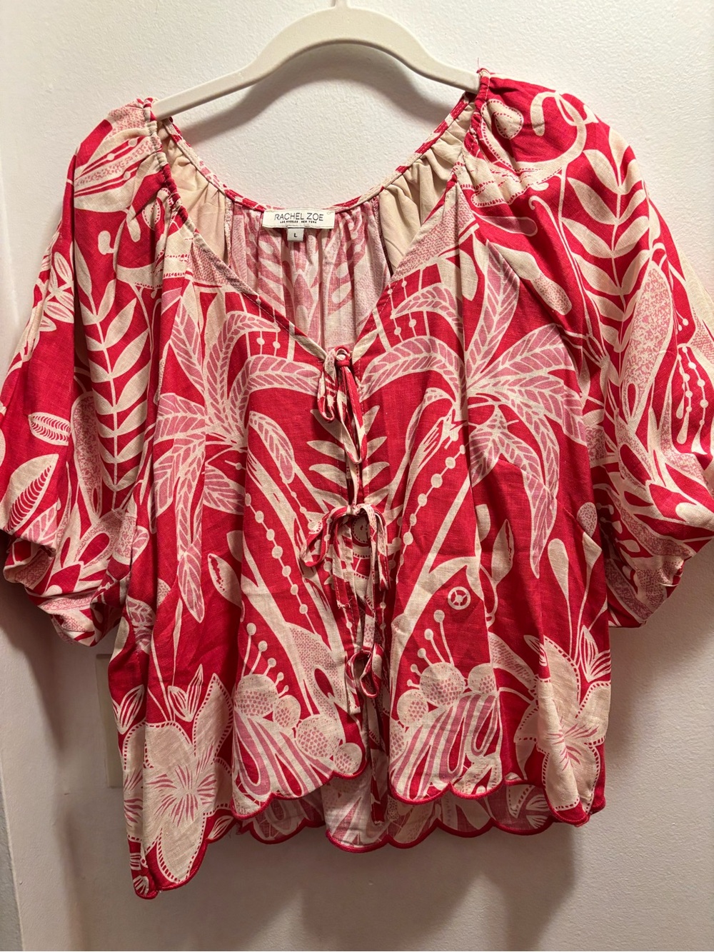 Rachel Zoe Red and Cream Floral Tie-Front Blouse
